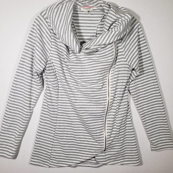 Andree by Unit Anthropologie Striped Moto Jacket Zip Heather Gray White Sz S - Picture 1 of 11